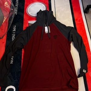 red and dark grey vans athletic hoodie